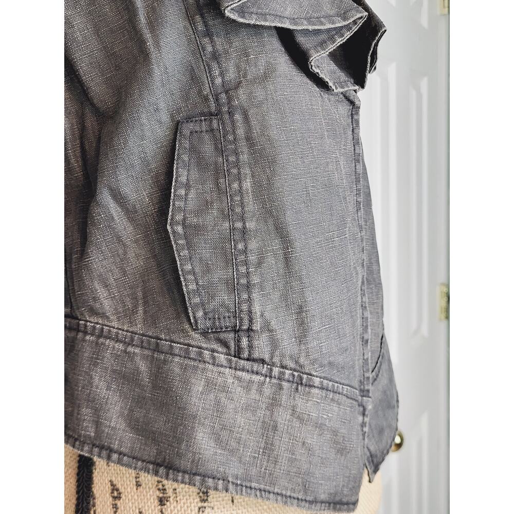CAbi Charcoal Coated Linen Draped Ruffle Collar Cropped Moto Jacket Medium - Picture 8 of 13